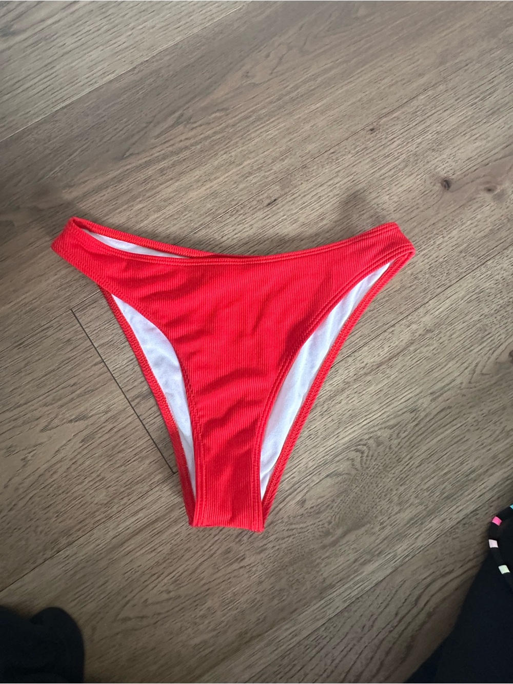 Red Bikini Bottom - Ribbed High Cut